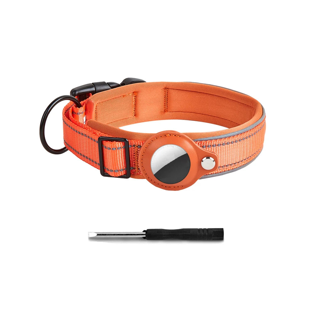 Heavy-Duty Reflective Dog Collar with AirTag Case