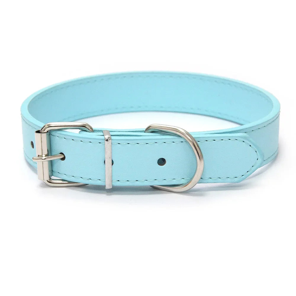 Solid Color Leather Dog Collar, Adjustable for Small & Medium Dogs