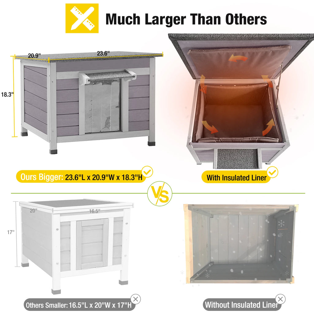 Insulated Wooden Cat House with Soft Liner | Waterproof Roof or Small Dog