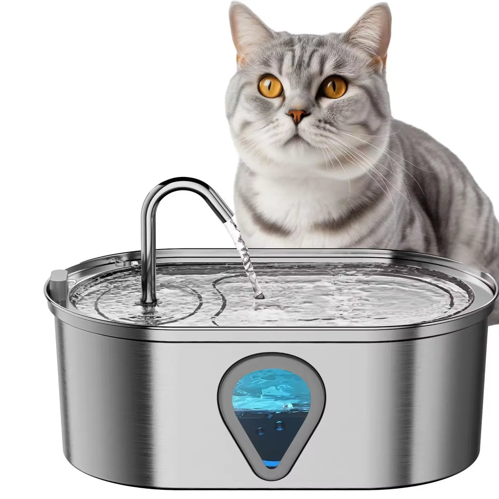 3.5L Stainless Steel Pet Water Fountain – Automatic Dispenser with Transparent Water Level Window