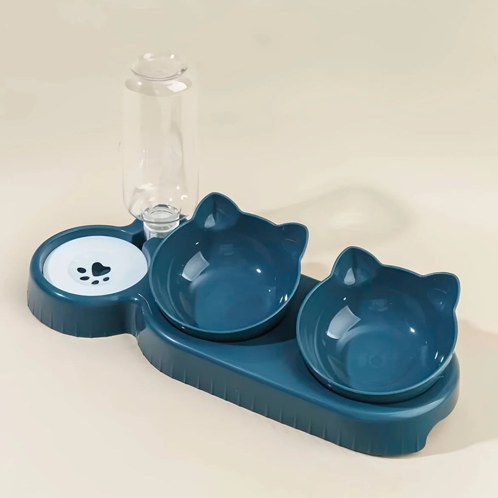 3-in-1 Tilted Cat & Dog Bowl Set with Gravity Water Feeder