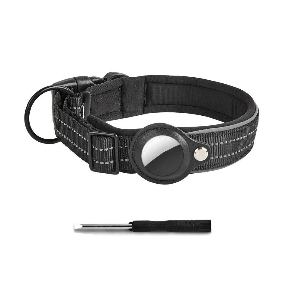 Heavy-Duty Reflective Dog Collar with AirTag Case