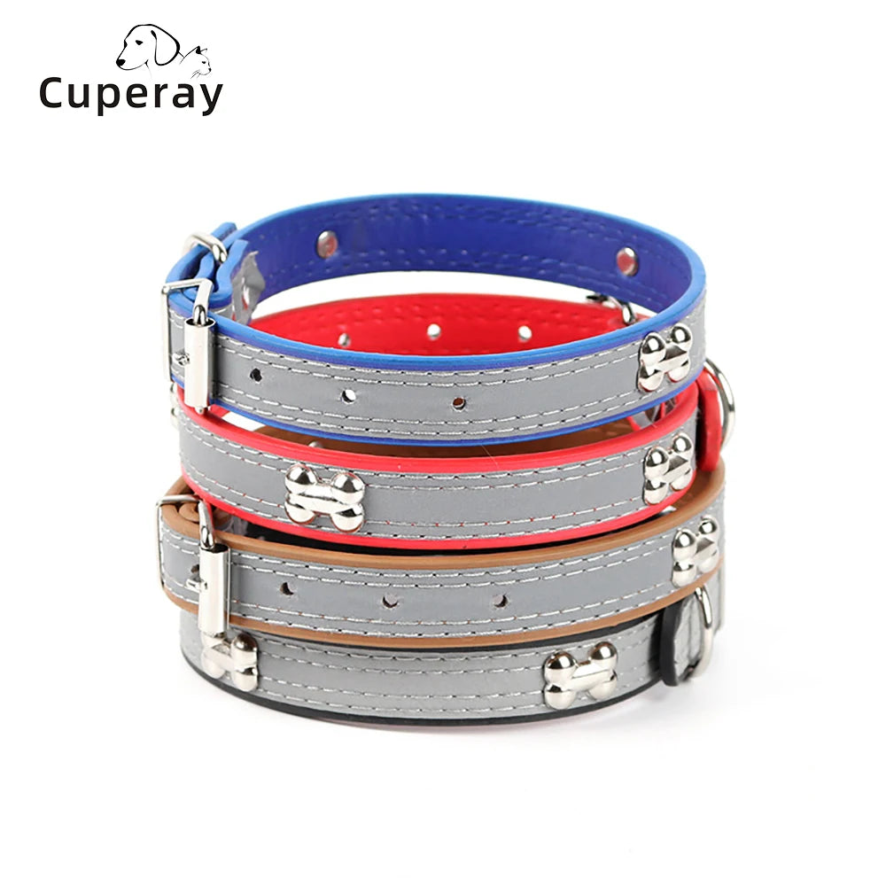 Reflective Soft Microfiber Dog Collar, Adjustable with Metal Buckle