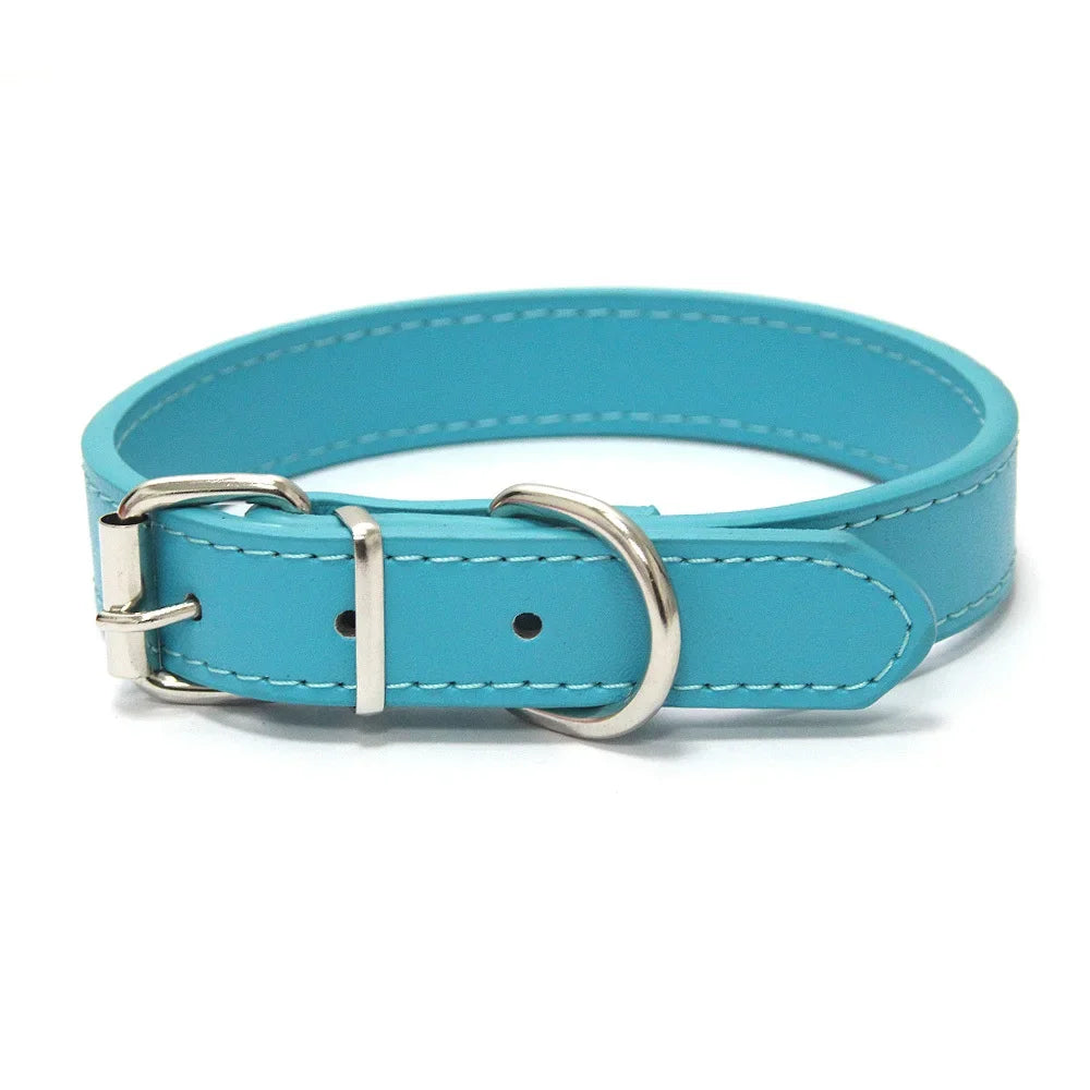 Solid Color Leather Dog Collar, Adjustable for Small & Medium Dogs