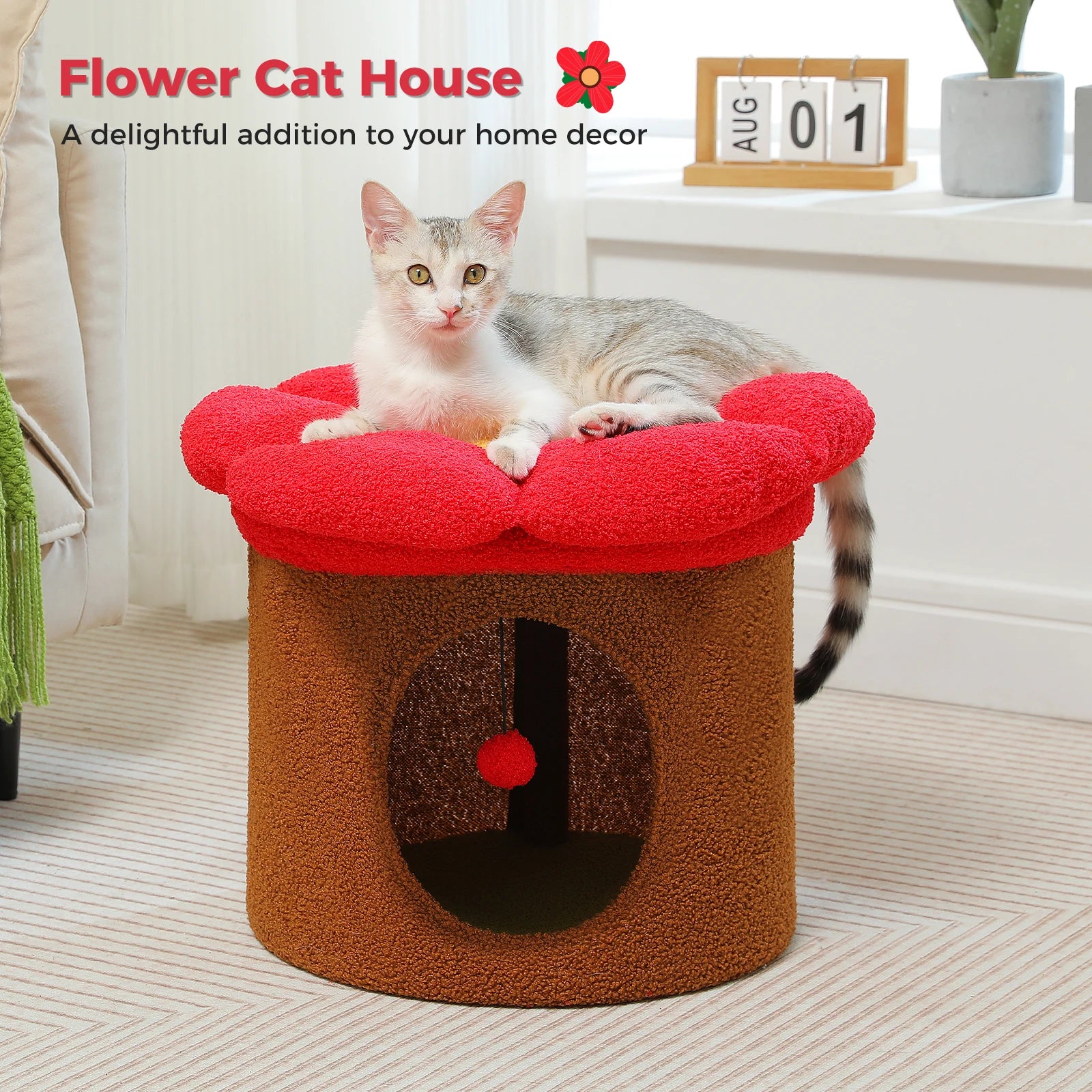 Large Indoor Cat House with Removable Flower Bed