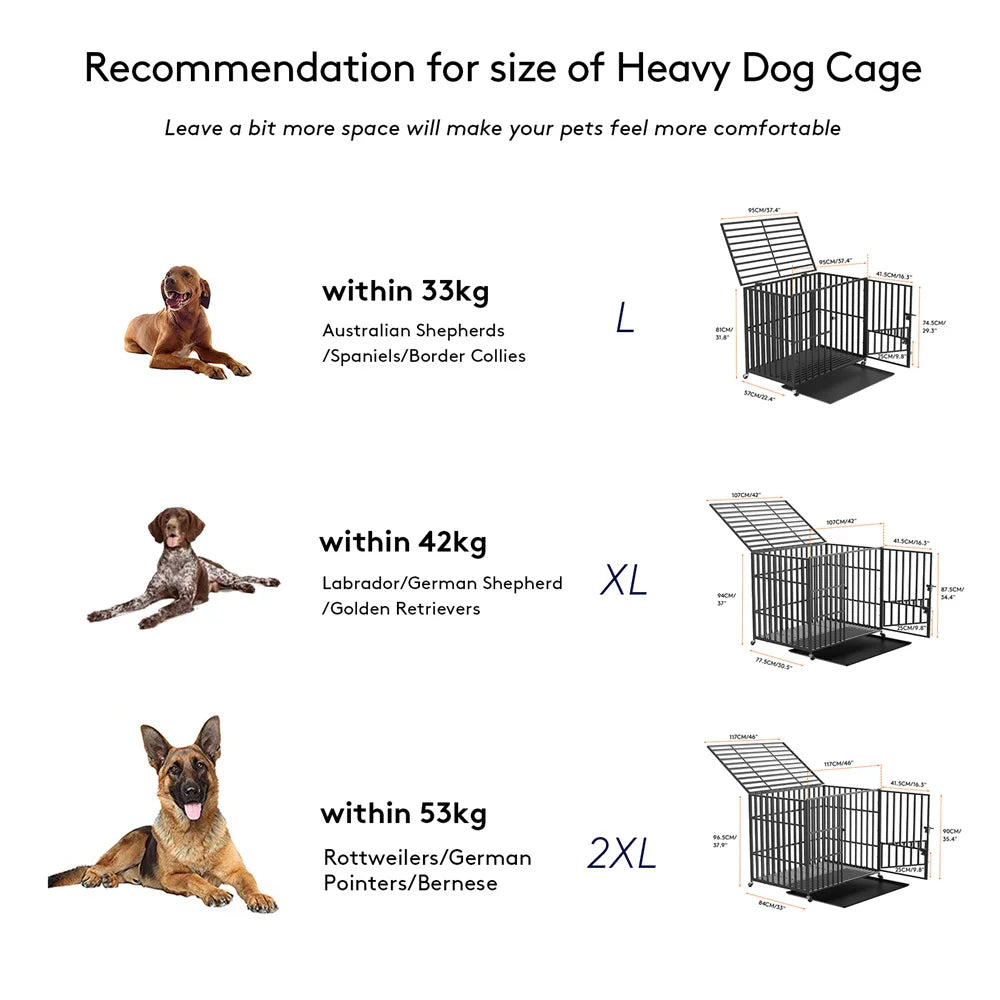 XXL Strong Dog Cage with Lockable Wheels & Tray