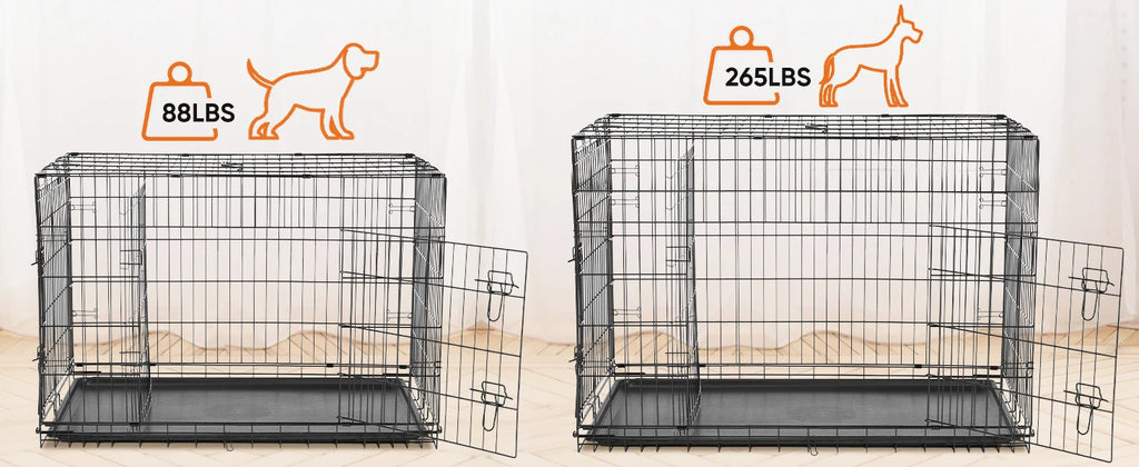JHK Double-Door Folding Metal Dog Crate with Leak-Proof Tray – XL Indoor/Outdoor Kennel