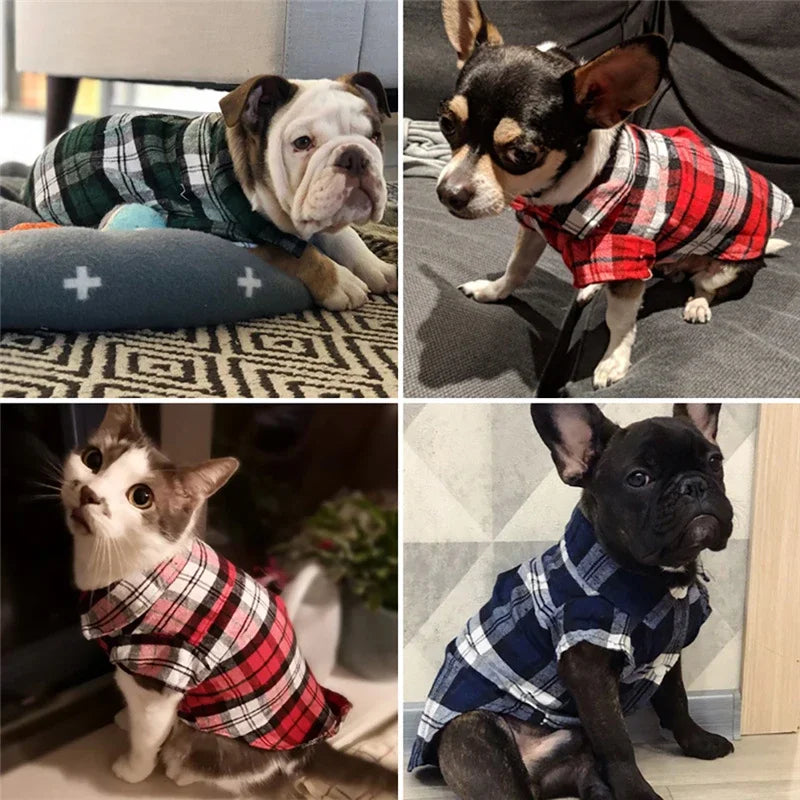 Plaid Dog Shirt – British Style Cotton Vest for Small Dogs & Cats