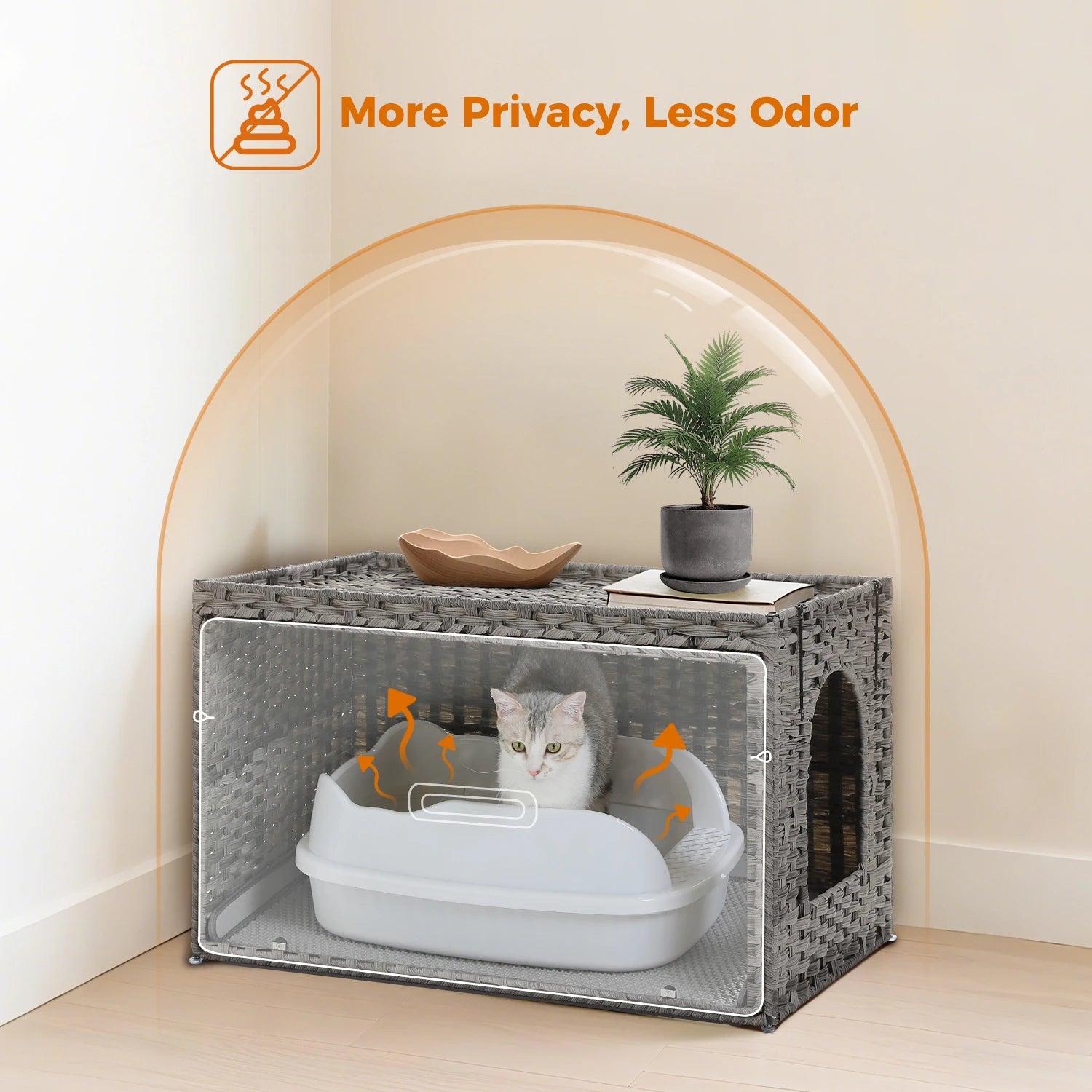 Handwoven Rattan Cat Litter Box Furniture with Door – Hidden Odor-Control Enclosure