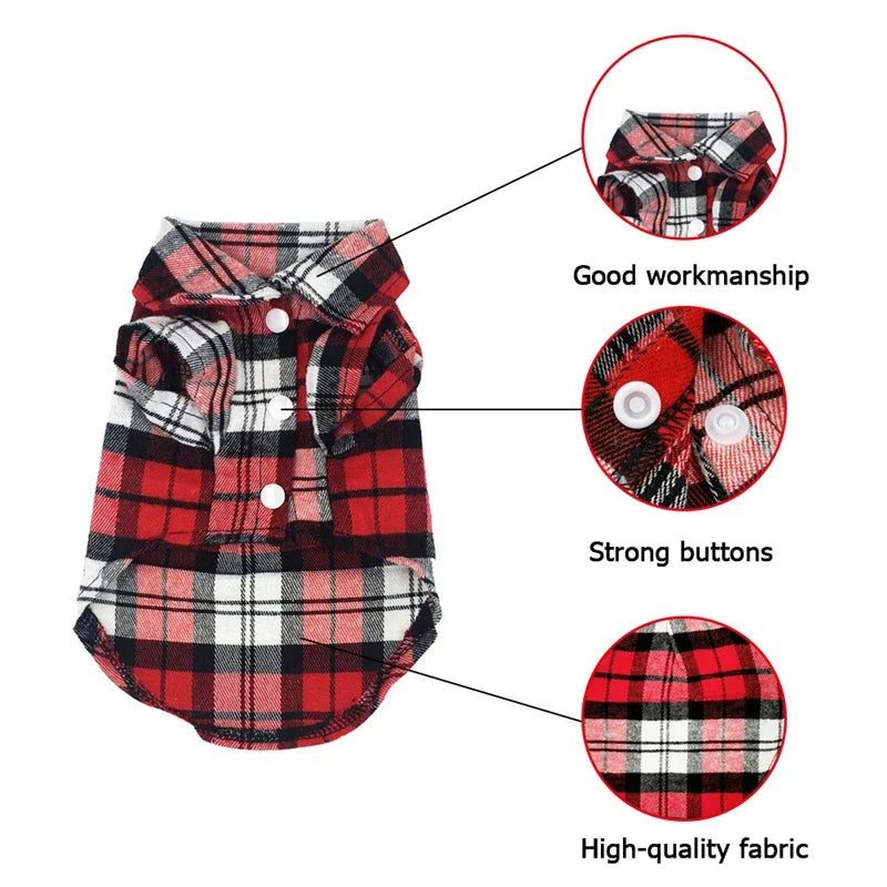 Plaid Dog Shirt – British Style Cotton Vest for Small Dogs & Cats