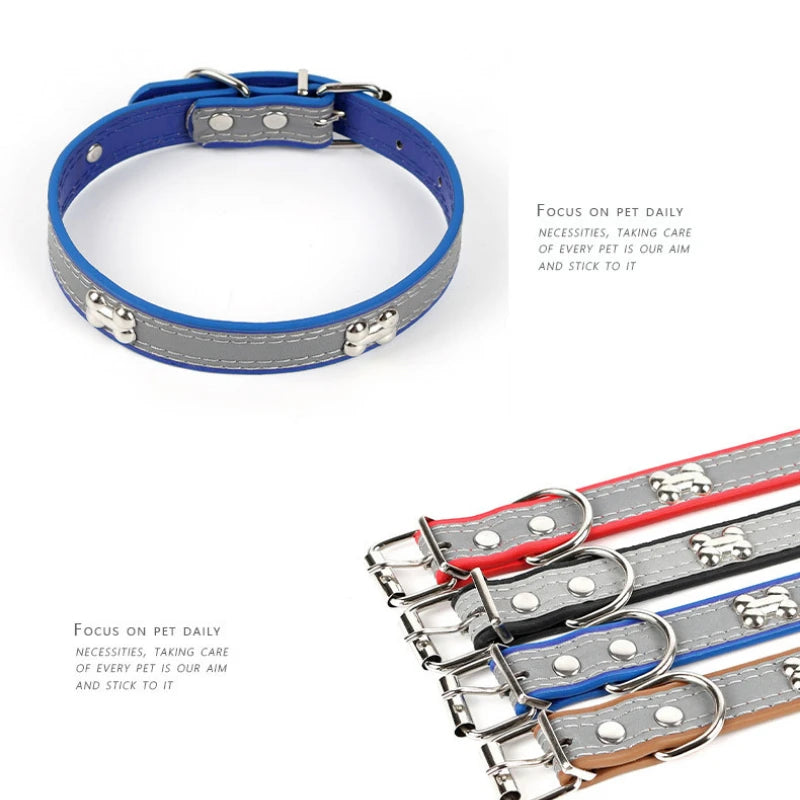 Reflective Soft Microfiber Dog Collar, Adjustable with Metal Buckle