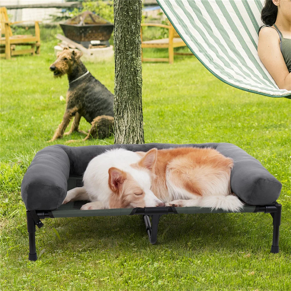 Raised Outdoor Dog Bed with Cooling Mesh & Plush Mat