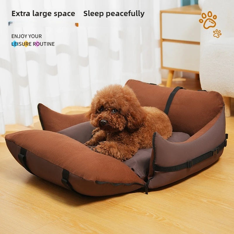 Waterproof Dog Car Seat Travel Bed with Safety Strap