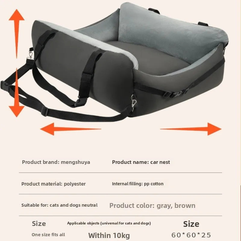 Waterproof Dog Car Seat Travel Bed with Safety Strap