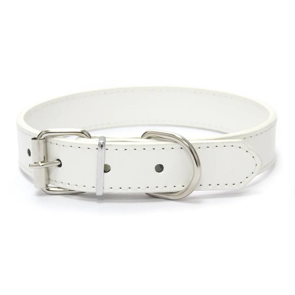 Solid Color Leather Dog Collar, Adjustable for Small & Medium Dogs