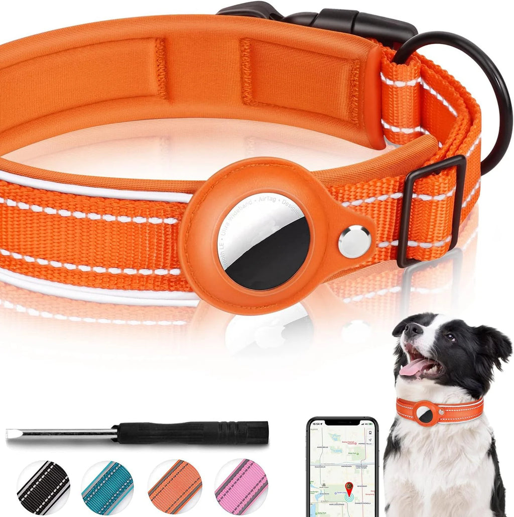 Heavy-Duty Reflective Dog Collar with AirTag Case