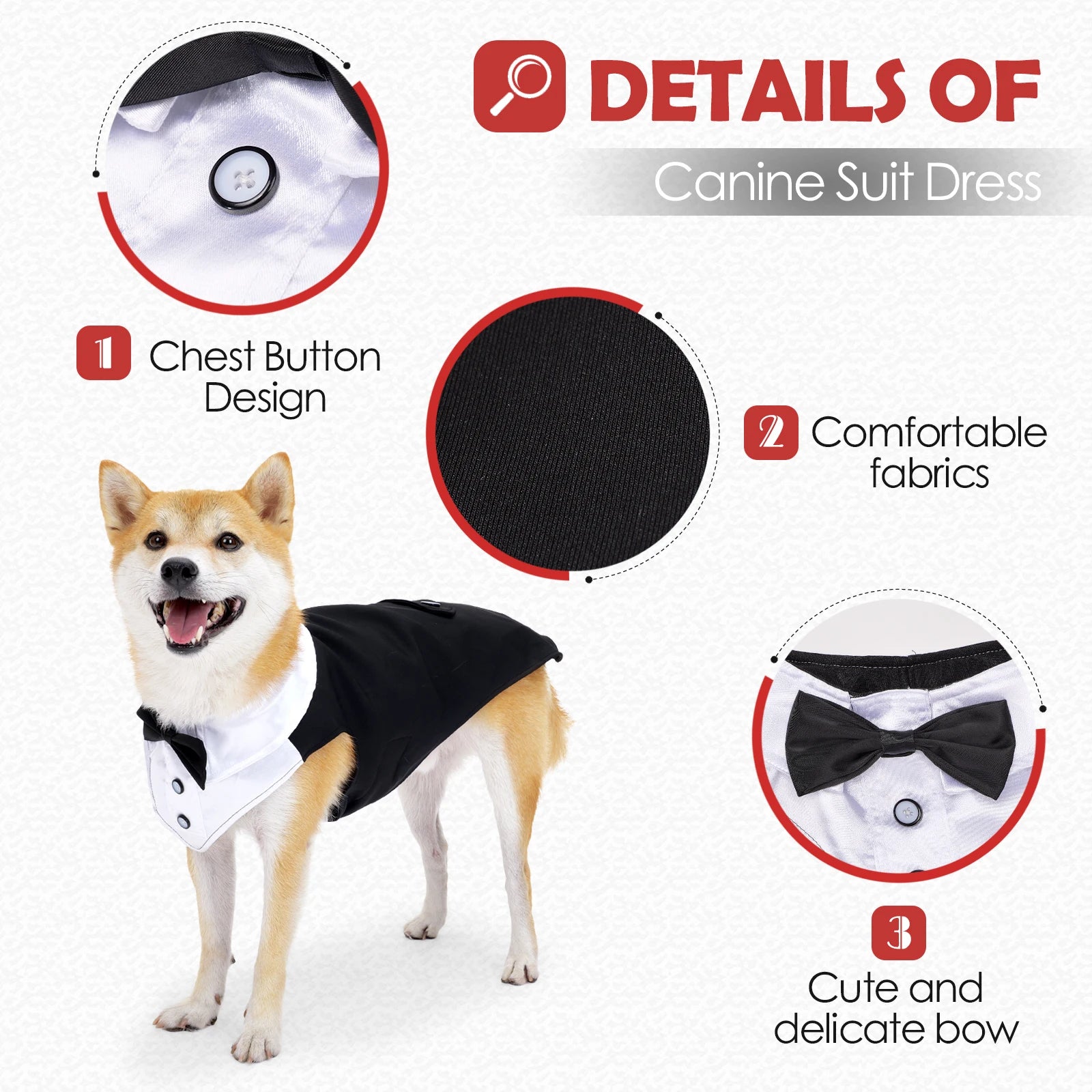 Dog Tuxedo – Formal Wedding Suit with Bow Tie for Medium & Large Dogs