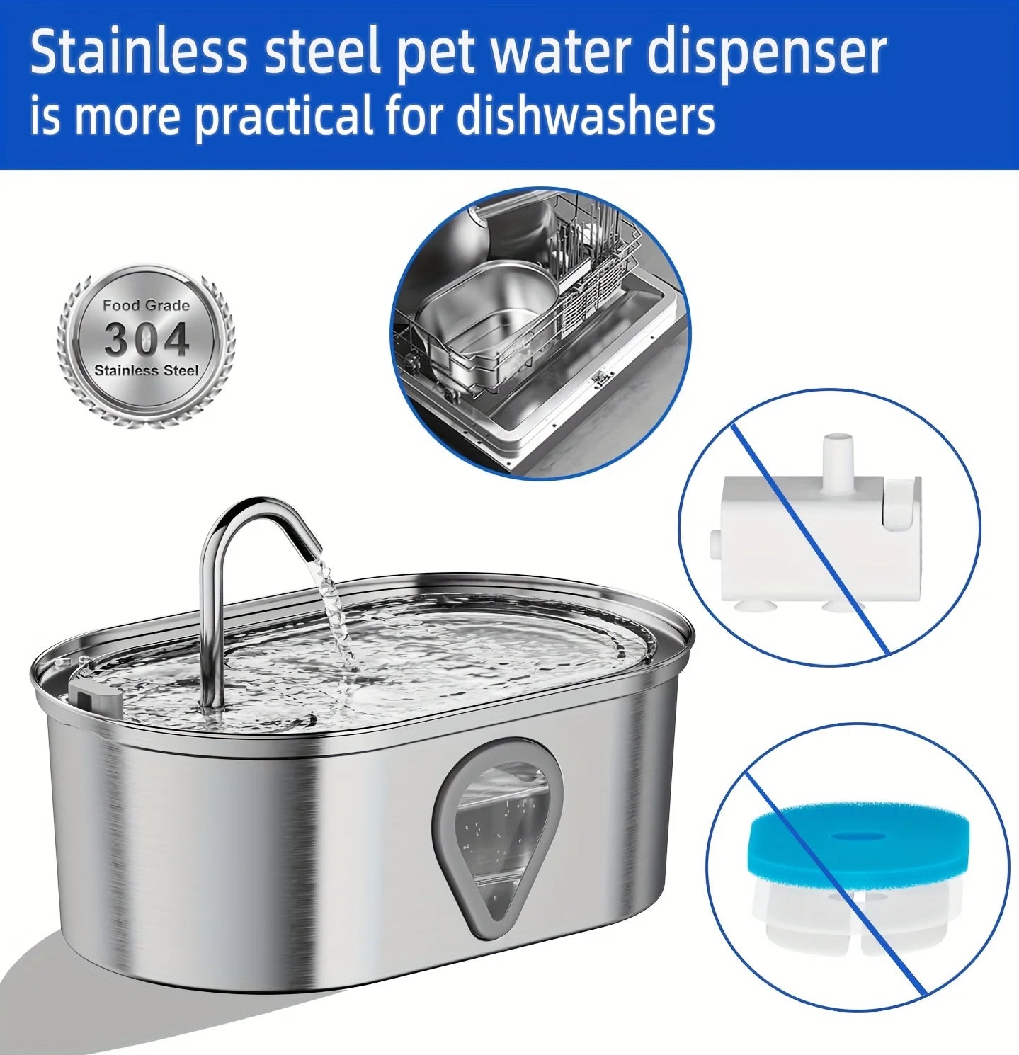 3.5L Stainless Steel Pet Water Fountain – Automatic Dispenser with Transparent Water Level Window